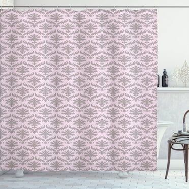 Ambesonne Victorian Shower Curtain, Nostalgic Leafy Motif Art, 69"Wx84"L, Grey Pink and Pale Mauve