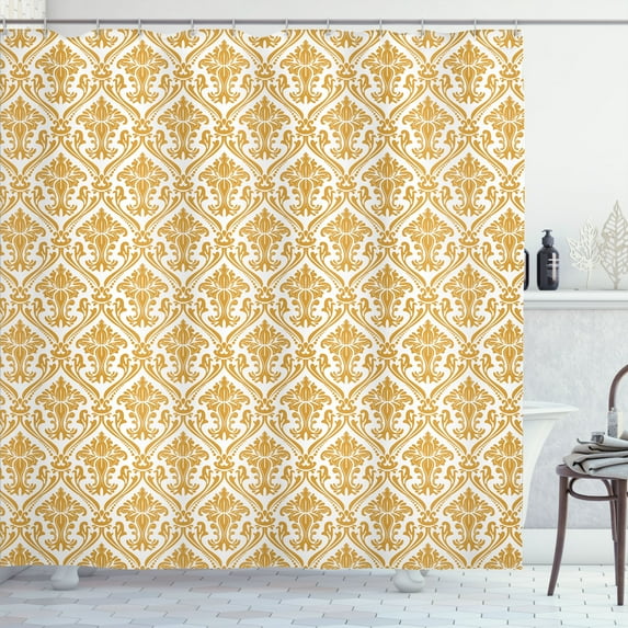 Ambesonne Victorian Shower Curtain, Retro Dots Floral Shapes, 69"Wx75"L, Pale Orange
