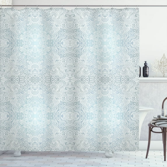 Ambesonne Victorian Shower Curtain, Swirled Floral Lines, 69"Wx84"L, Pale Blue White