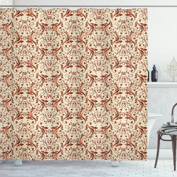 Ambesonne Victorian Shower Curtain, Vintage Floral Ivy Swirls, 69"Wx84"L, Paprika Eggshell