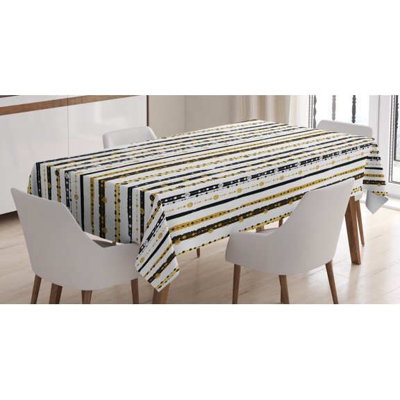 Ambesonne Victorian Tablecloth Rectangular Table Cover, Vertical Lines Rounds, 52"x70", Black Yellow