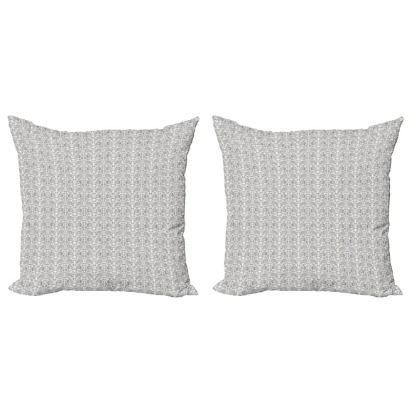 Ambesonne Victorian Throw Pillow Cover 2 Pack, Continuous Floral Motif, 18", Eggshell and Purpleblue