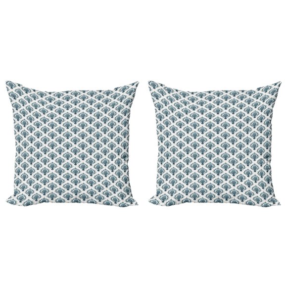Ambesonne Victorian Throw Pillow Cover 2 Pack, Repetitive Art Damask, 18", Cadet Blue Night Blue