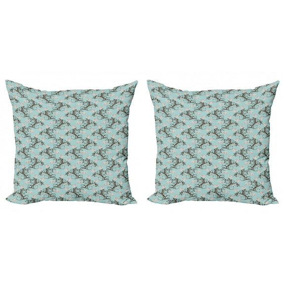 Ambesonne Victorian Throw Pillow Cover 2 Pack, Vintage Floral Stalks, 16", Seafoam Brown White