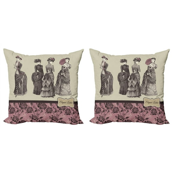 Ambesonne Victorian Throw Pillow Cover 2 Pack, Women Fashion Handbag, 24", Grey Rose
