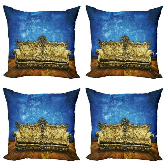 Ambesonne Victorian Throw Pillow Cover 4 Pack, Antique Sofa in Room, 18", Brown Yellow Royal Blue