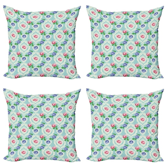 Ambesonne Victorian Throw Pillow Cover 4 Pack, Baroque Colored Roses, 18", Multicolor