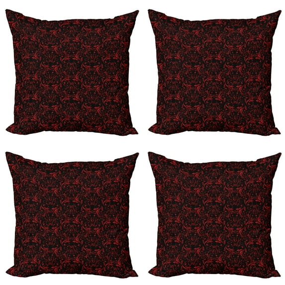 Ambesonne Victorian Throw Pillow Cover 4 Pack, Vintage Curlicue Forms, 16", Charcoal Grey and Ruby