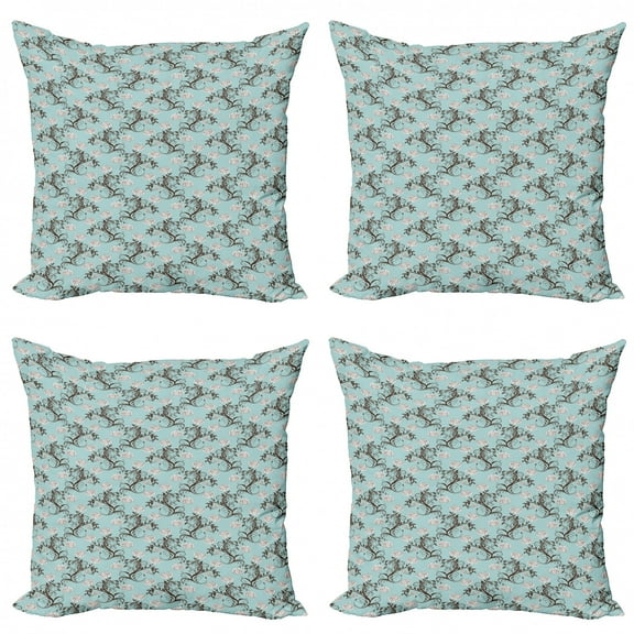 Ambesonne Victorian Throw Pillow Cover 4 Pack, Vintage Floral Stalks, 20", Seafoam Brown White