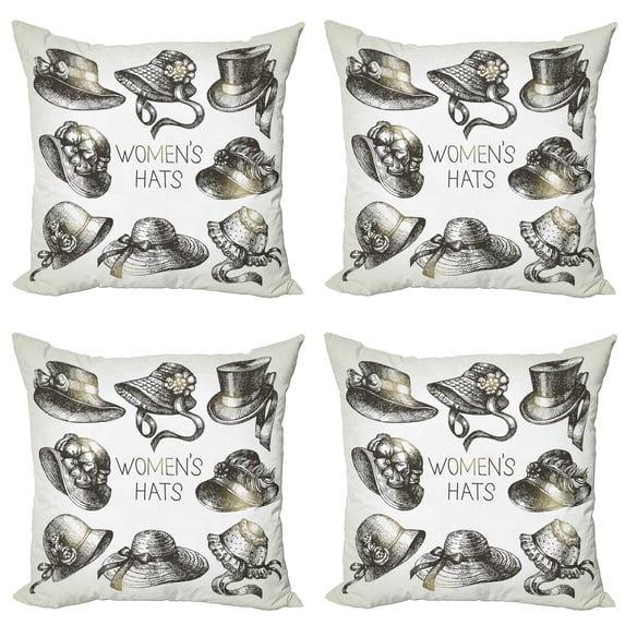 Ambesonne Victorian Throw Pillow Cover 4 Pack, Vintage Woman Hats, 20", Emerald