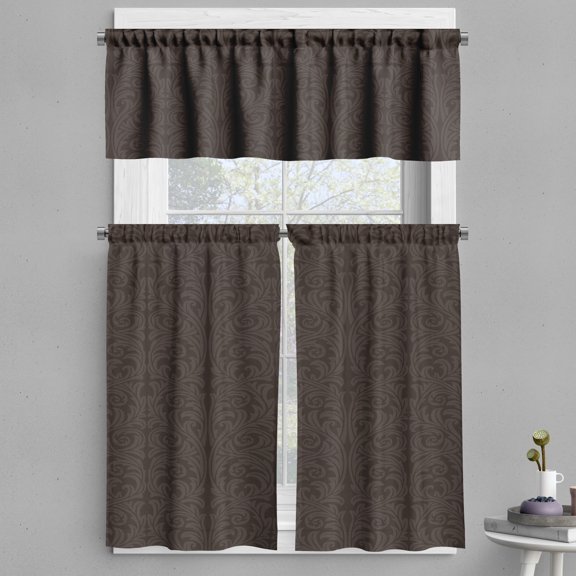 Ambesonne Victorian Valance & Curtain, Curlicue Antique Motif, 55"x45", Dark Taupe Grey Taupe