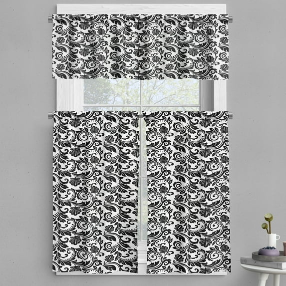 Ambesonne Victorian Valance & Curtain, Damask Inspired Vintage, 55"x30", Black White