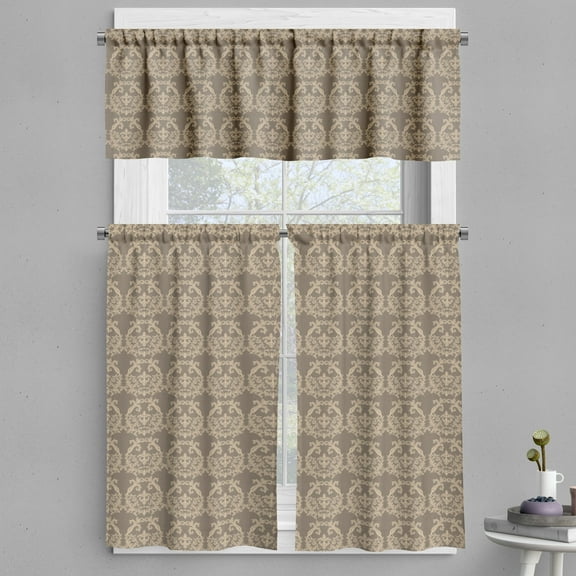 Ambesonne Victorian Valance & Curtain, Flora Baroque Classy, 55"x45", Warm Taupe and Sand Brown