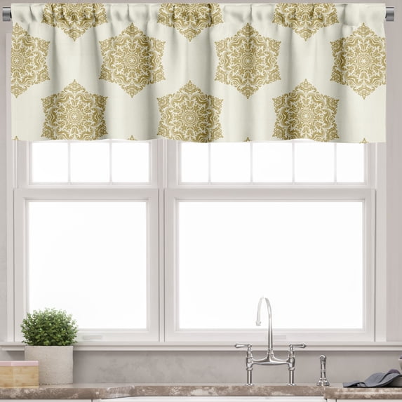 Ambesonne Victorian Valance Pack of 2, Damask Inspired Motifs, 54"X12", Eggshell Dark Khaki