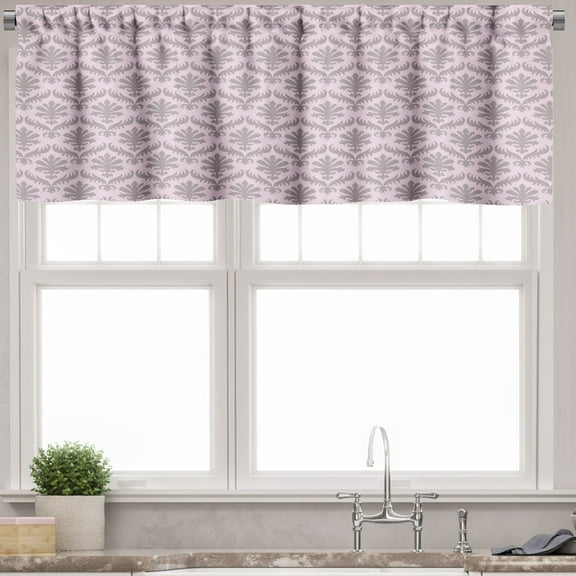 Ambesonne Victorian Valance Pack of 2, Nostalgic Leafy Motif Art, 54"X12", Grey Pink and Pale Mauve