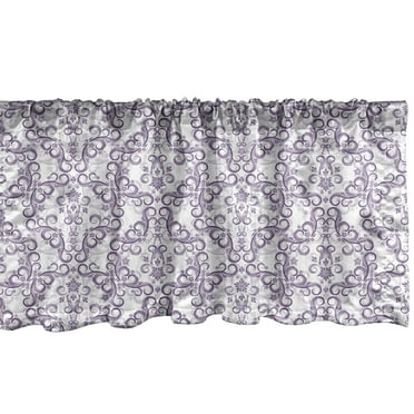Ambesonne Victorian Window Valance, Baroque Floral Swirls, 54" X 18", Violet White