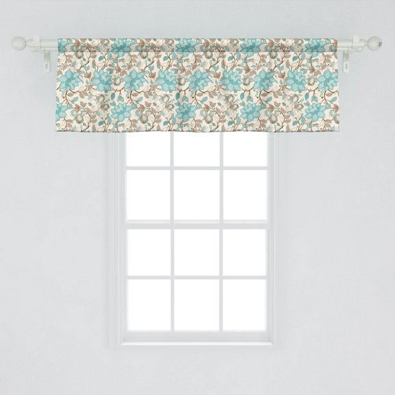 Ambesonne Victorian Window Valance, Delicate Flower Branches, 54" X 18", Eggshell Cadet Blue