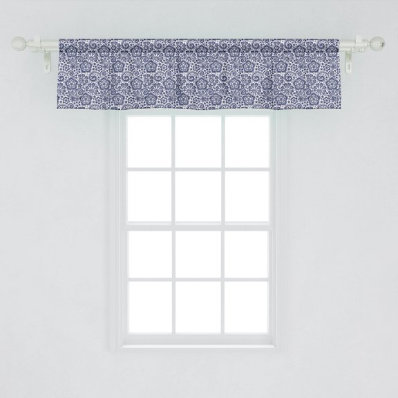 Ambesonne Victorian Window Valance, Lace Style Pattern with Graphic Needlecraft Motifs Classic Gothic Ornament, Curtain Valance for Kitchen Bedroom Decor with Rod Pocket, 54" X 12", Dark Blue Coconut