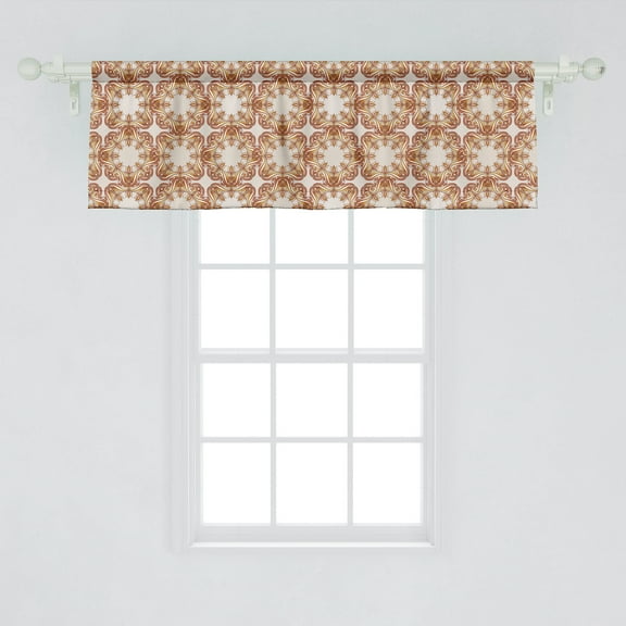 Ambesonne Victorian Window Valance, Royal Revival Design Curly Tile with Little Blooms Symmetric Swirls, Curtain Valance for Kitchen Bedroom Decor with Rod Pocket, 54" X 18", Coral Orange and Yellow