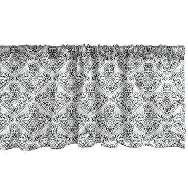 Ambesonne Victorian Window Valance, Simplistic Outline Baroque Monochrome Grotesque Motif Repetition, Curtain Valance for Kitchen Bedroom Decor with Rod Pocket, 54" X 12", Charcoal Grey White