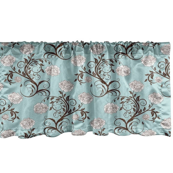 Ambesonne Victorian Window Valance, Vintage Floral Stalks, 54" X 18", Seafoam Brown White