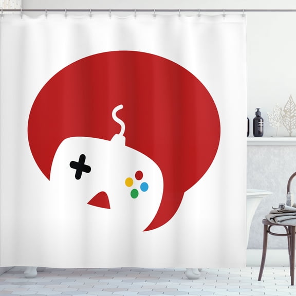 Ambesonne Video Game Theme Shower Curtain, Amusing Console, 69"Wx75"L, Ruby White Charcoal Grey