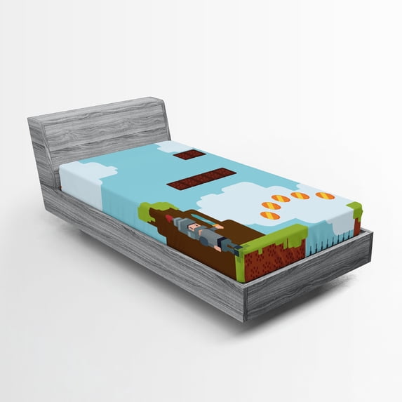 Ambesonne Video Games Fitted Sheet, Arcade Knight 9 's, Twin XL Size, Multicolor
