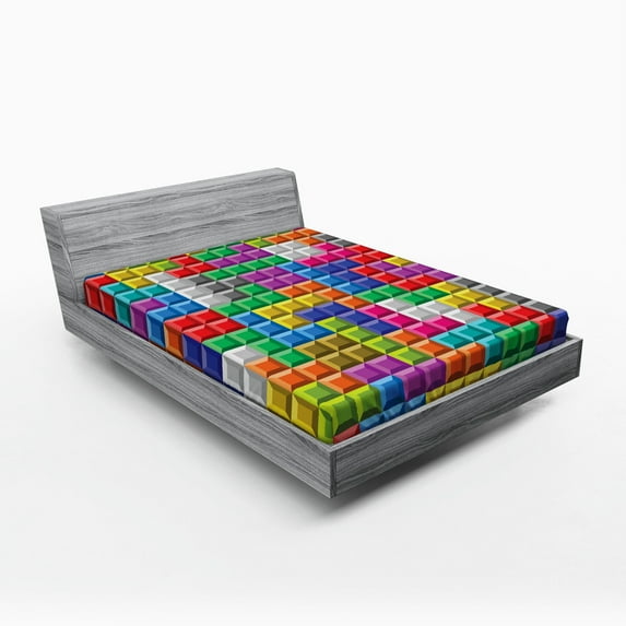 Ambesonne Video Games Fitted Sheet, Colorful Blocks Art, Queen Size, Multicolor