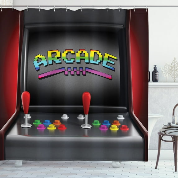 Ambesonne Video Games Shower Curtain, Arcade Retro Fun, 69"Wx84"L, Multicolor