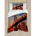 thumbnail image 1 of Ambesonne View Duvet Cover Sets, Brooklyn Town River, 2-Twin, Blue Orange, 1 of 3