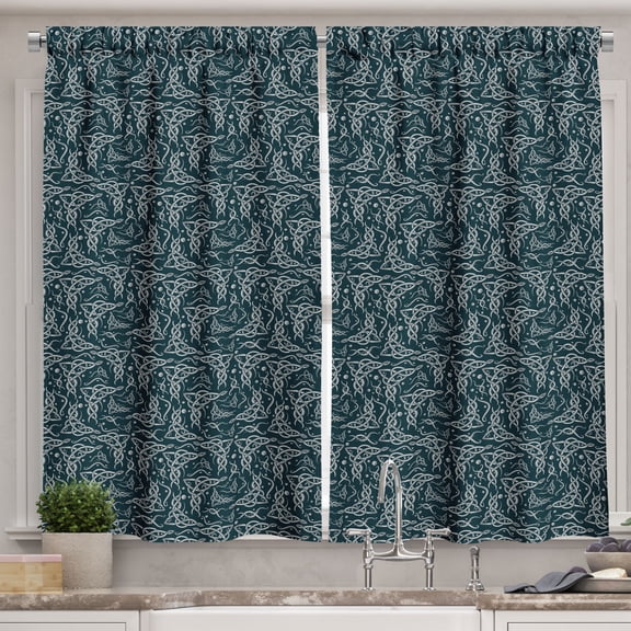 Ambesonne Viking Kitchen Curtains, Nordic Lines Dots Pattern, 55"x30", Dark Slate Blue Pale Grey
