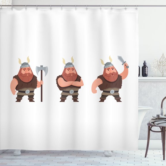 Ambesonne Viking Shower Curtain, 3 Nordic Character Drawing, 69"Wx84"L, Dark Salmon Peach Sepia
