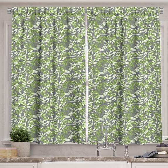 Ambesonne Vine Kitchen Curtains, Botany Creeper Leaf Berry, 55"x45", Apple Green White