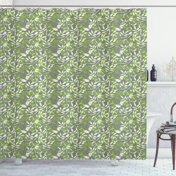 Ambesonne Vine Shower Curtain, Botany Creeper Leaf Berry, 69"Wx84"L, Apple Green White