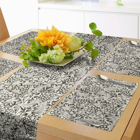 Ambesonne Vine Table Runner & Placemats, Bulky Leaves, Placemat 4 pcs + Runner 14"x90", Dark Brown and Eggshell