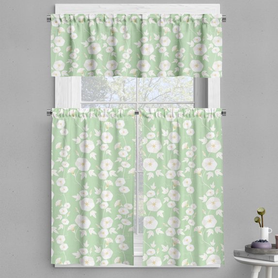 Ambesonne Vine Valance & Curtain, Morning Glory Species, 55"x24", Pale Green Mustard