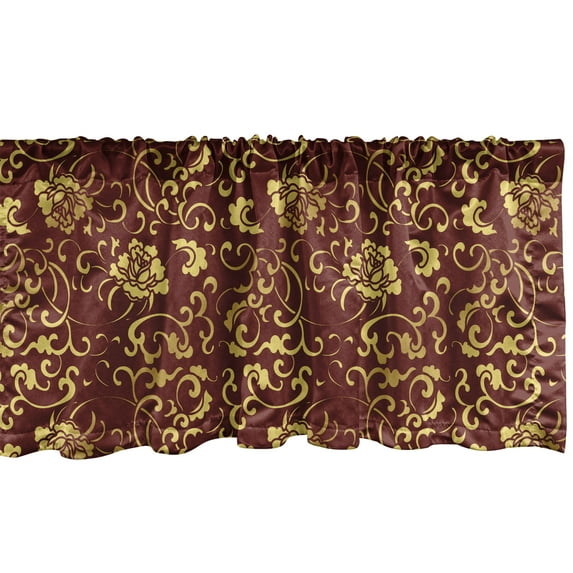 Ambesonne Vine Window Valance, Antique Oriental Pattern, 54" X 12", Mustard and Burgundy