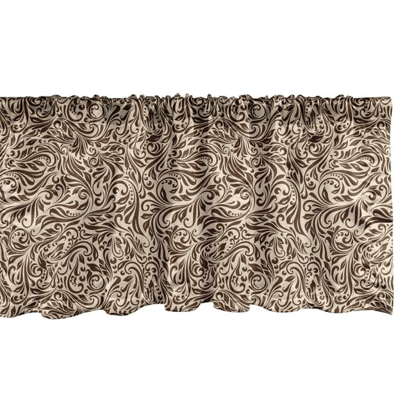 Ambesonne Vine Window Valance, Illustration of Abstract Curly Floral Lines Classical Vintage Design Inspiration, Curtain Valance for Kitchen Bedroom Decor with Rod Pocket, 54" X 12", Beige and Brown