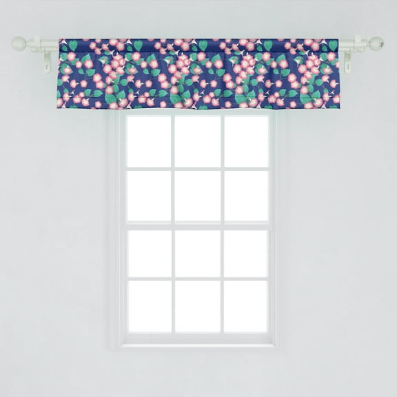 Ambesonne Vine Window Valance, Pink Morning Glory Flowers Springtime in Japan Theme Arrangement, Curtain Valance for Kitchen Bedroom Decor with Rod Pocket, 54" X 12", Persian Blue Sea Green