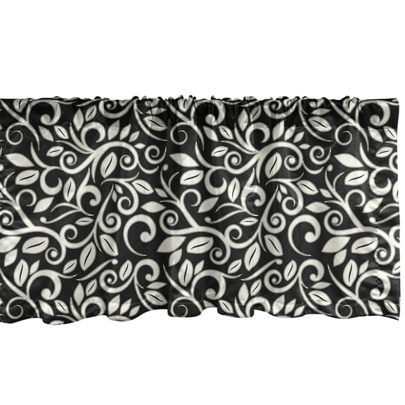 Ambesonne Vines Window Valance, Monotone Grape Leaves Art, 42" x 12", Charcoal Grey Off White