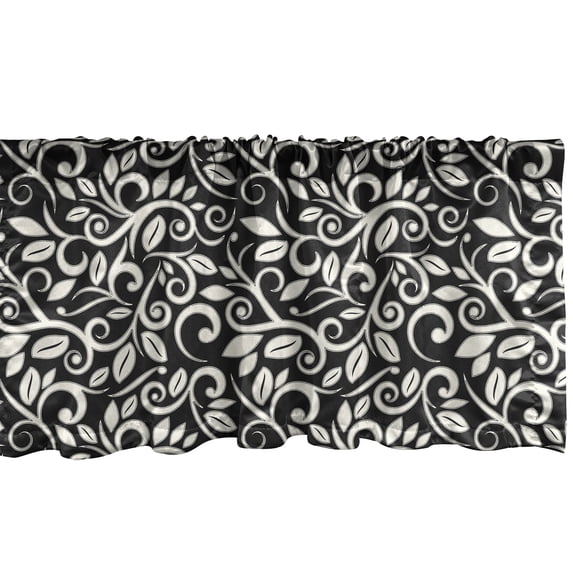 Ambesonne Vines Window Valance, Monotone Grape Leaves Art, 54" X 18", Charcoal Grey Off White