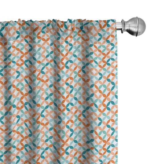 Ambesonne Vintage Window Curtains, 50's 60's Mosaic Look Round, Each 28" W x 63" L, Blue Orange and Peach