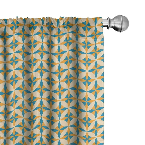 Ambesonne Vintage Window Curtains, Abstract Retro Geometric, Each 28" W x 63" L, Orange Cream and Teal