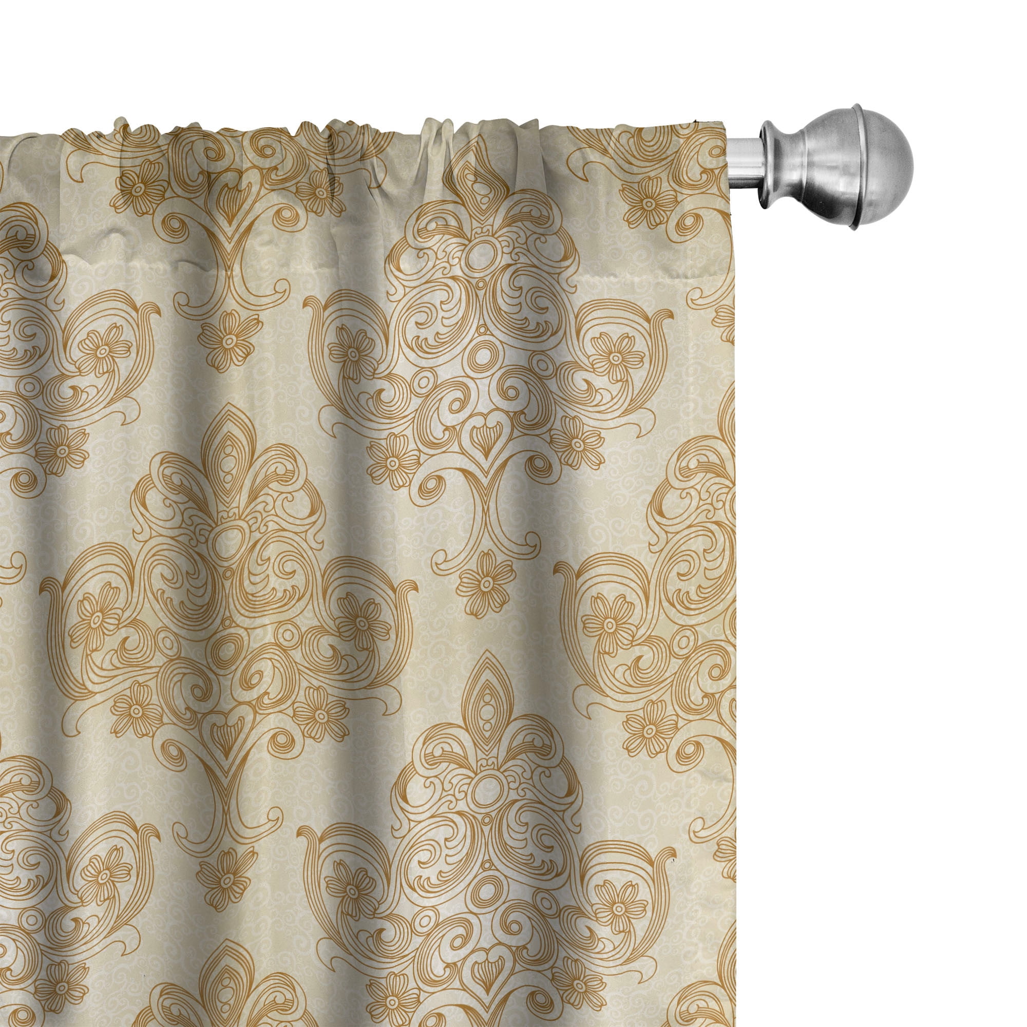 Cream Pale Brown Baroque Floral 4-Panel Rod Pocket Curtains