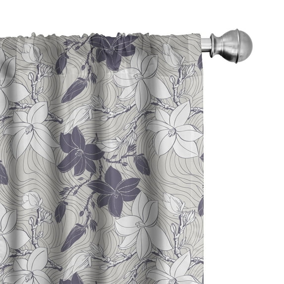 Ambesonne Vintage Window Curtains, Blooming Magnolia Buds, Each 28" W x 84" L, Dark Mauve Pale Grey
