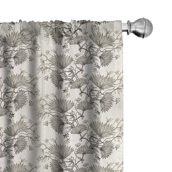 Ambesonne Vintage Window Curtains, Chrysanthemums Floral, Each 28" W x 63" L, Eggshell Taupe
