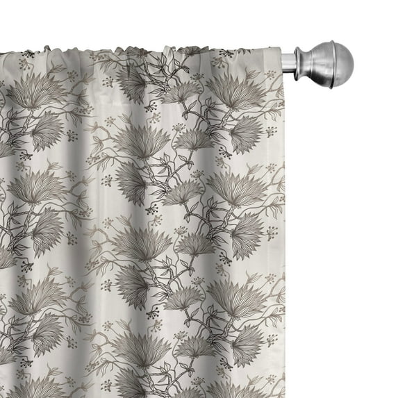 Ambesonne Vintage Window Curtains, Chrysanthemums Floral, Each 28" W x 84" L, Eggshell Taupe