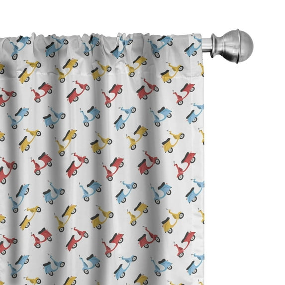 Ambesonne Vintage Window Curtains, Colorful Scooters Pattern, Each 28" W x 95" L, Orange and Pale Sky Blue