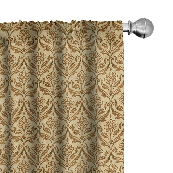 Ambesonne Vintage Window Curtains, Curvy Leaves Daisies, Each 28" W x 84" L, Caramel and Tan