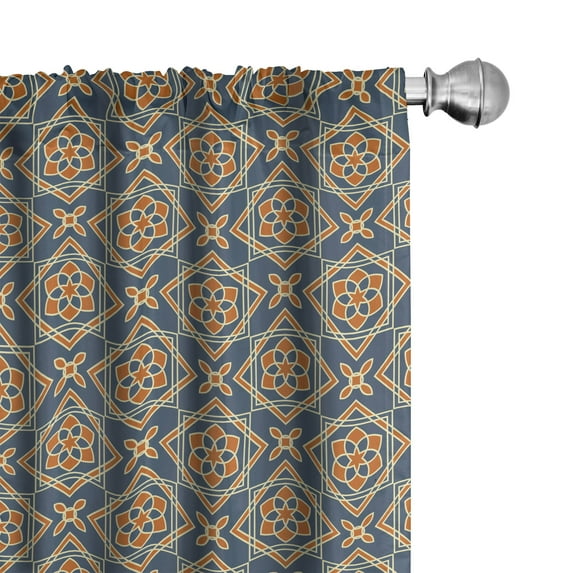 Ambesonne Vintage Window Curtains, Delicate Little Florets, Each 28" W x 95" L, Dark Blue Orange